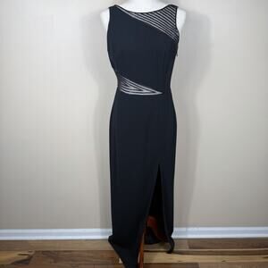 Nah Nah Collection Long Black Beaded Mesh Cutout Gown Sleeveless Formal Size 6